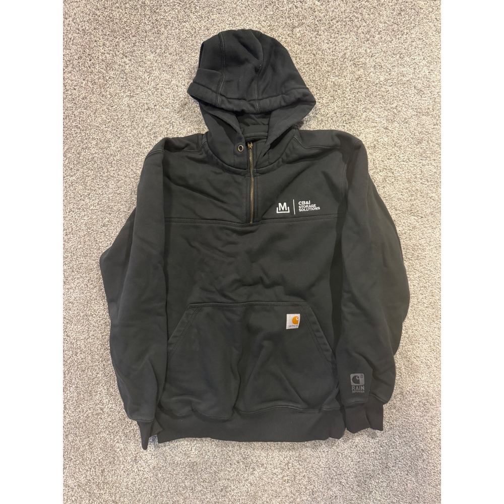 Carhartt Hoodie Mens M Black Rain Defender Quarter Zip Original Fit Logo Heavy *